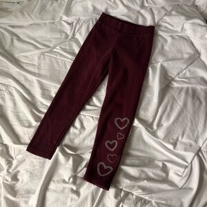 kids girls gap burgundy rhinestone heart pants sweatpants leggings medium